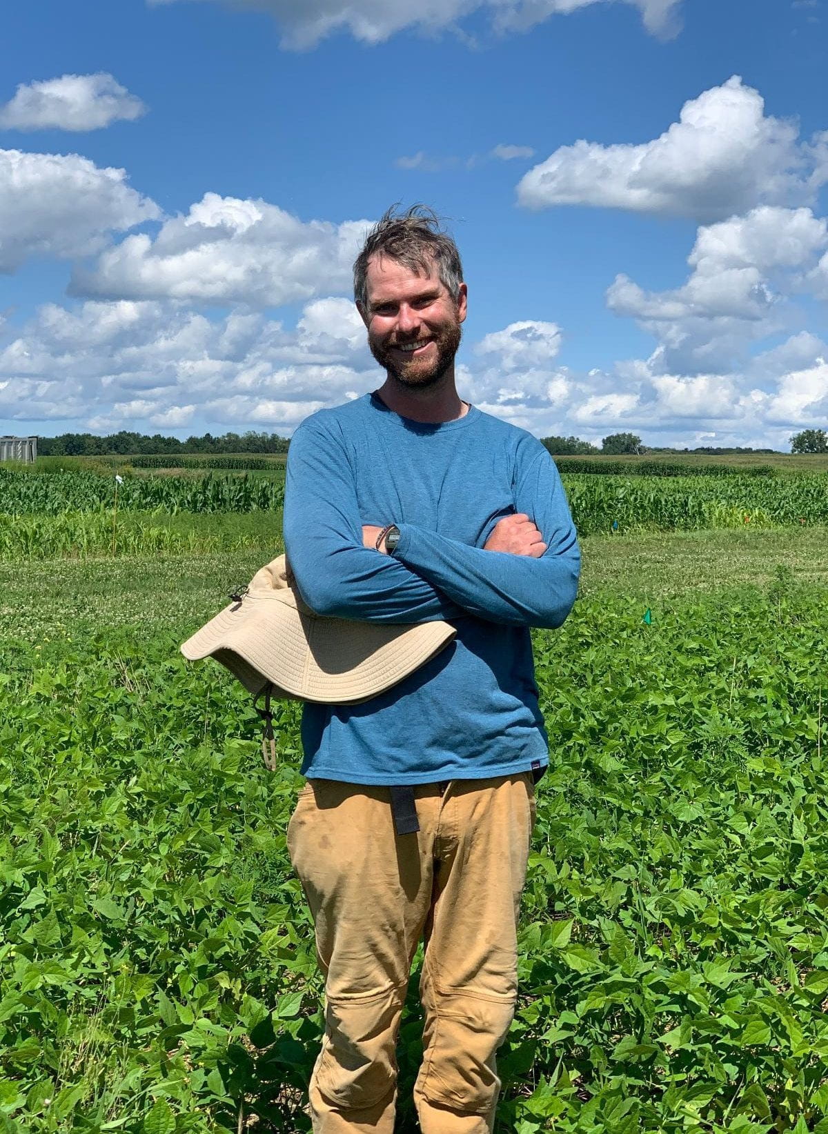 Eric basking in some organic no-till soybean